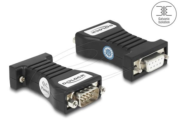 Delock Izolátor RS-232 D-Sub 9 samice na RS-232 D-Sub 9 samec RXD, TXD, DTR, RTS, GND galvanické oddělení 2,5 kV