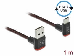 Delock Kabel EASY-USB 2.0 Typ-A samec na USB Type-C™ samec pravoúhlý nahoru / dolů 1 m černý