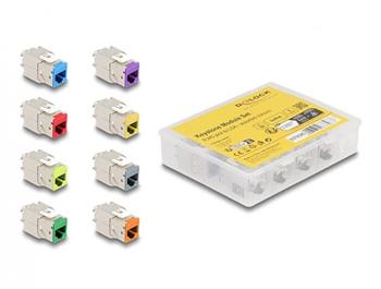 Delock Modul Keystone ze zásuvkového konektoru RJ45 na LSA Cat.6A, beznástrojový, různé barvy, sada 8 kusů