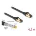 Delock Síťový kabel RJ45 Cat.6A zástrčky na zástrčku, S/FTP, černý, délky 50 cm, Cat.7, silné tloušťky, vhodný pro průmysl