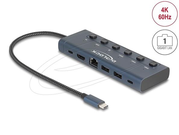 Delock USB Type-C Dokovací stanice 4K - HDMI / USB / Gigabit LAN / PD 3.0 90 W s přepínači