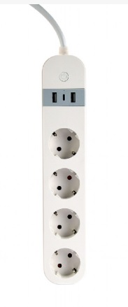 GEMBIRD chytrá prodlužovačka s USB nabíječkou, 4 zásuvky, bílá