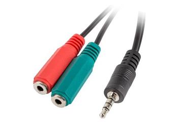LANBERG adaptér Minijack 3.5mm (M) 4pin na 2x Minijack 3.5mm (F) 3pin kabel 20cm, černý